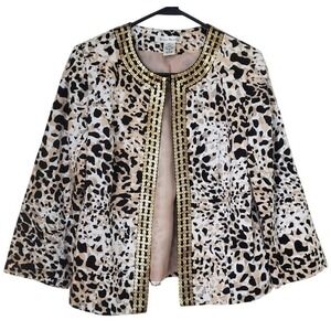 Susan Bristol Leopard Print Jacket Gold Sequin Embellished Collar Women's S